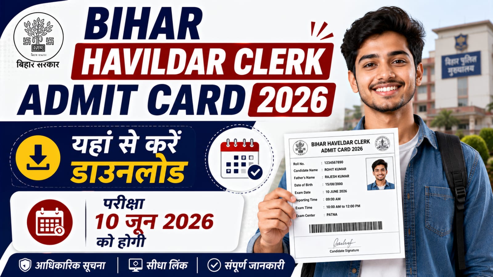 Bihar Havildar Clerk Admit Card 2026