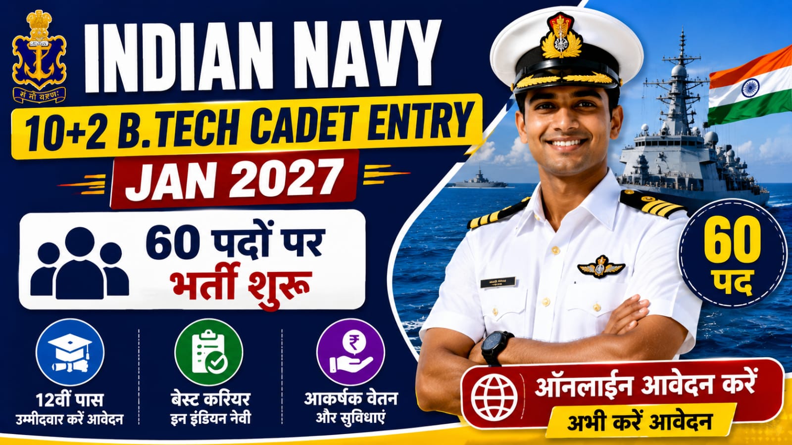 Indian Navy 10+2 B.Tech Cadet Entry Jan 2027