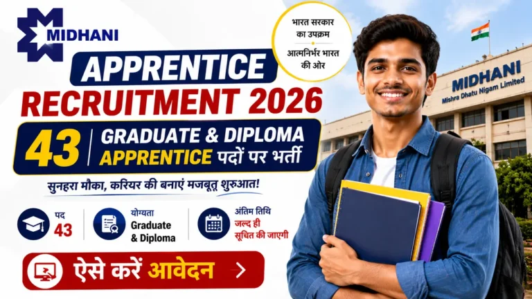 MIDHANI Apprentice Recruitment 2026: 43 Graduate & Diploma Apprentice पदों पर भर्ती, ऐसे करें आवेदन MIDHANI Apprentice Recruitment 2026