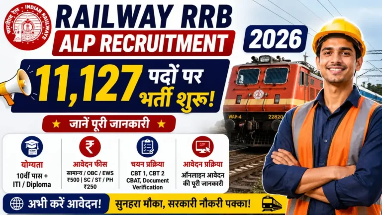 Railway RRB ALP Recruitment 2026: 11,127 पदों पर भर्ती शुरू, जानें योग्यता, फीस और आवेदन प्रक्रिया Railway RRB ALP Recruitment 2026